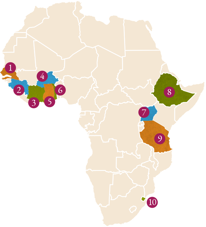 Map of Africa with countries highlighted.